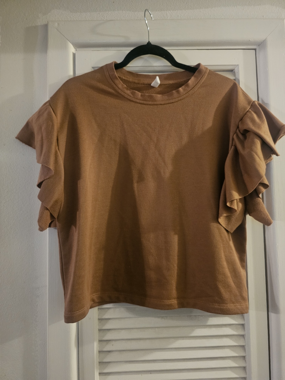3/$13 Wishlist Ruffle Sleeve Tee in Camel Brown